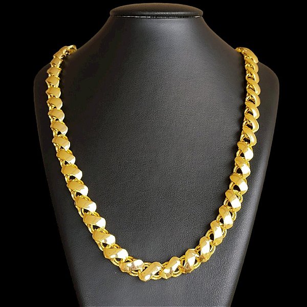 Cordão 13mm Friso "S" Banhado a Ouro 18K com fecho Gaveta e Trava Dupla