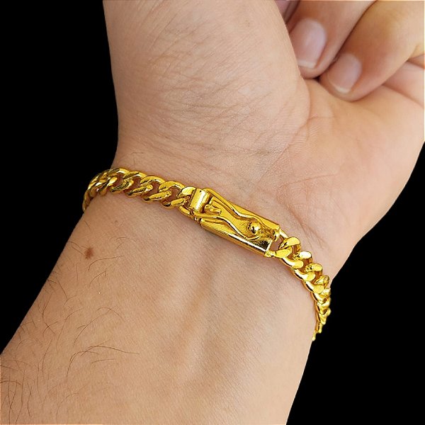 Pulseira Grummet 6mm com Fecho Gaveta e Trava Banhada a OURO 18K