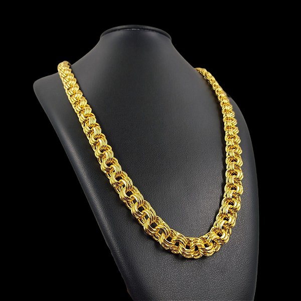 Cordão 13mm Friso TRIPLO 70cm Fecho Gaveta e TRAVA Banhado a Ouro 18K