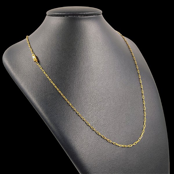 Cordão Cadeado Alongado 2mm Fecho Gaveta e Trava Banhado a Ouro 18K