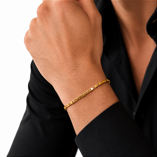 Pulseira Masculina Italiana Piastrine 3mm Banhada a Ouro 18K