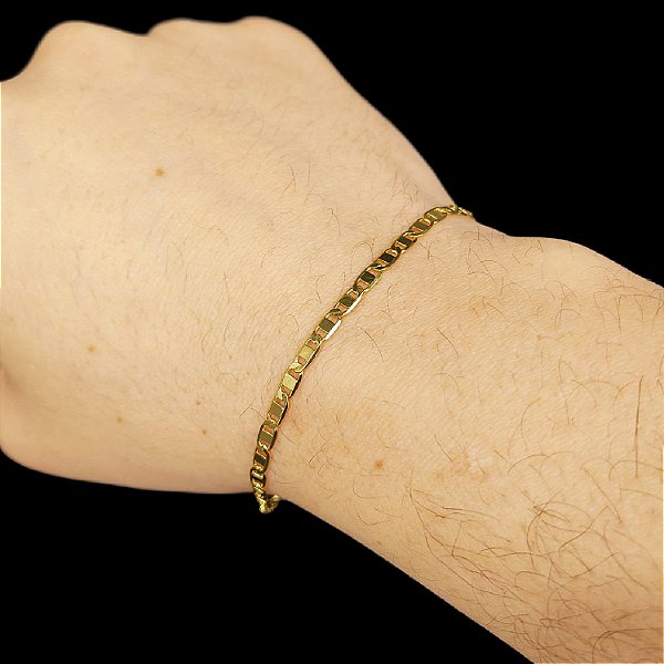 Pulseira Italiana 3mm Piastrine Banhado a Ouro 18K