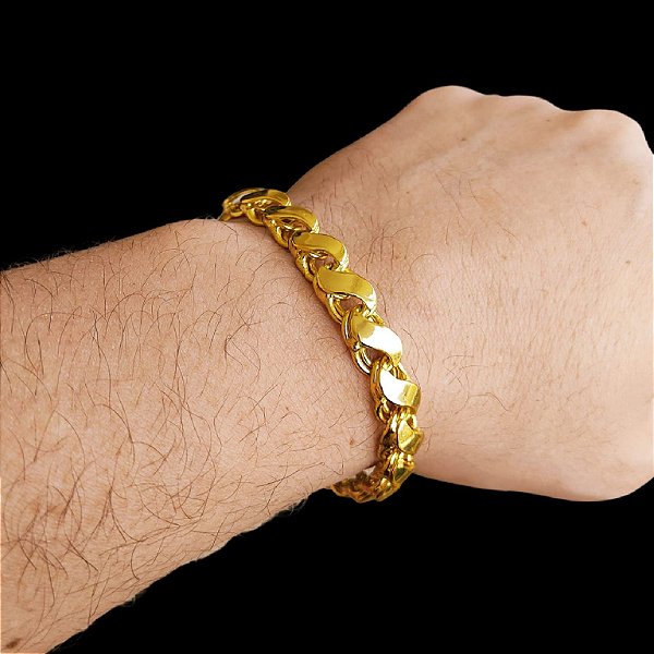 Pulseira 8mm Friso S com Fecho Gaveta e Trava Banhada a Ouro 18k