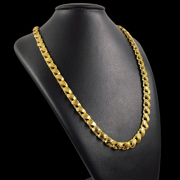 Cordão Friso S 8mm Fecho Gaveta e Trava Banhado a Ouro 18K