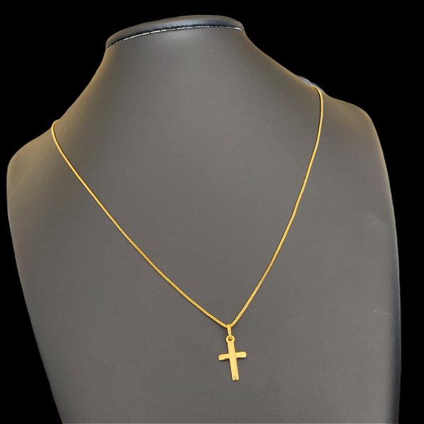 Cordão Veneziano 1,2mm Banhado a Ouro 18K com Pingente Cruz