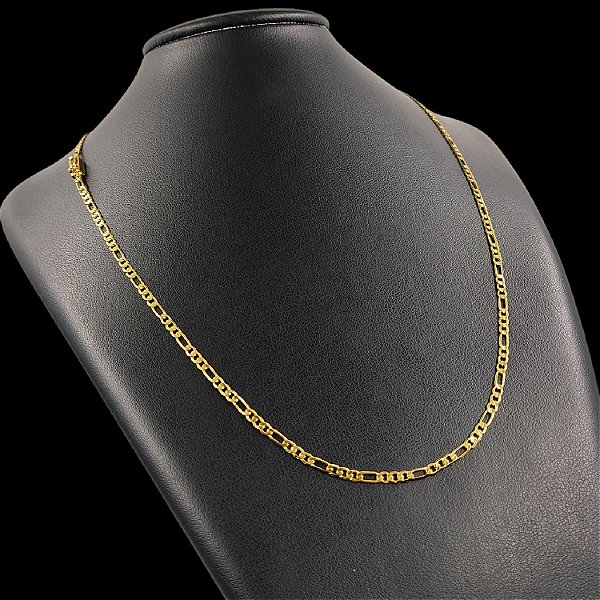 Cordão Grummet 3mm Elos 3x1 Fecho Gaveta e Trava Banhado a Ouro 18K
