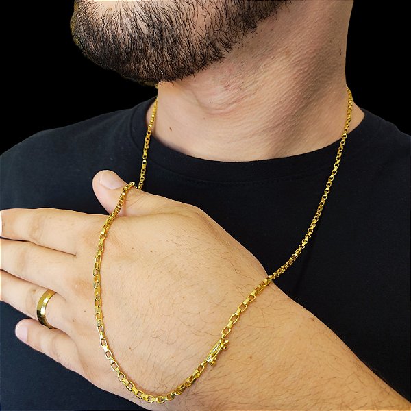 Cordão 70cm Tijolinho Com fecho Canhão Banhado a Ouro 18K
