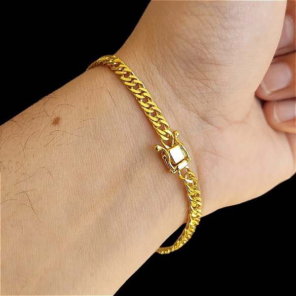 Pulseira Grummet 4mm com trava DUPLA Banhada a Ouro 18K