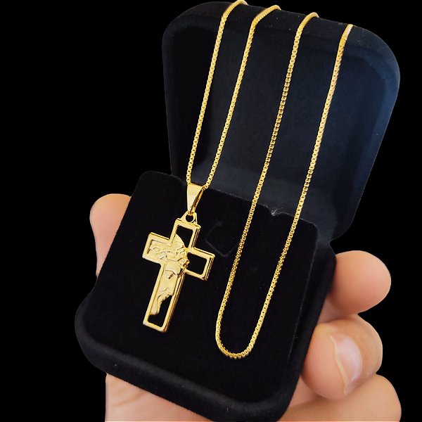 Cordão Veneziano 1,2mm Banhado a Ouro 18K com Pingente Crucifixo Vazado
