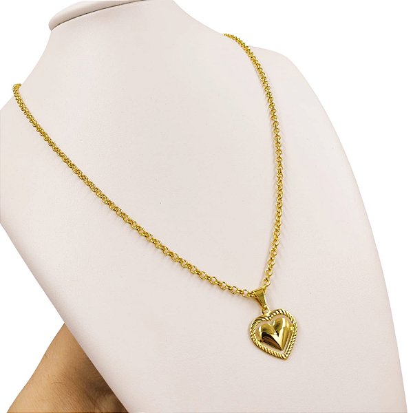Cordão Feminino 3,5mm Elo Português com Pingente Coração