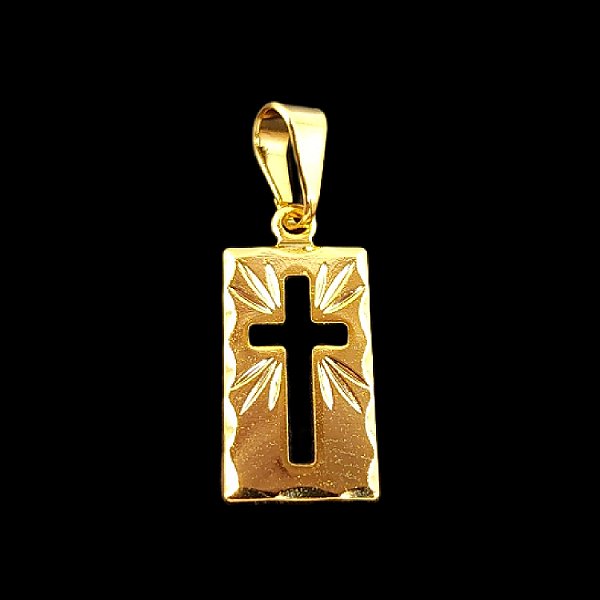 Pingente Placa Cruz Vazada Banhado a Ouro 18K