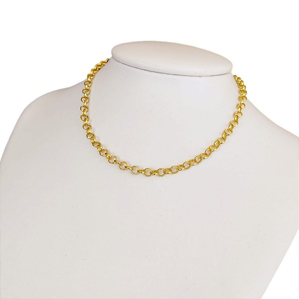 Cordão Feminino 5mm Elo Português Fecho Boia Trabalhado Banhado a Ouro 18K