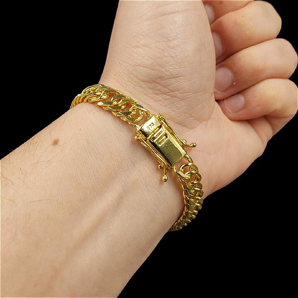Pulseira Grummet Dupla 10mm com Fecho duas Travas Banhado a Ouro 18K