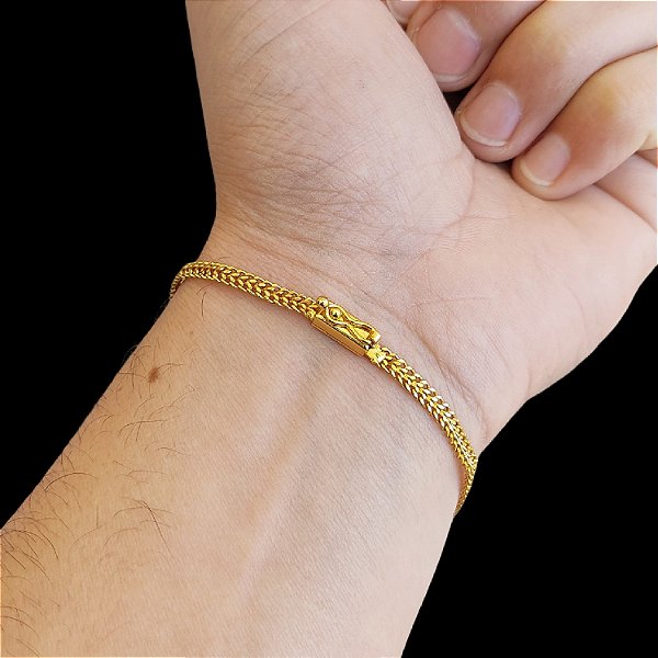 Pulseira Grummet 4mm Laminada Com Fecho e Trava Banhado a Ouro 18K