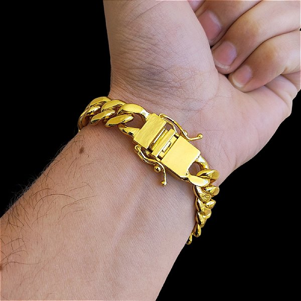 Pulseira PitBull 13mm Banhado a Ouro 18K com fecho Duplo