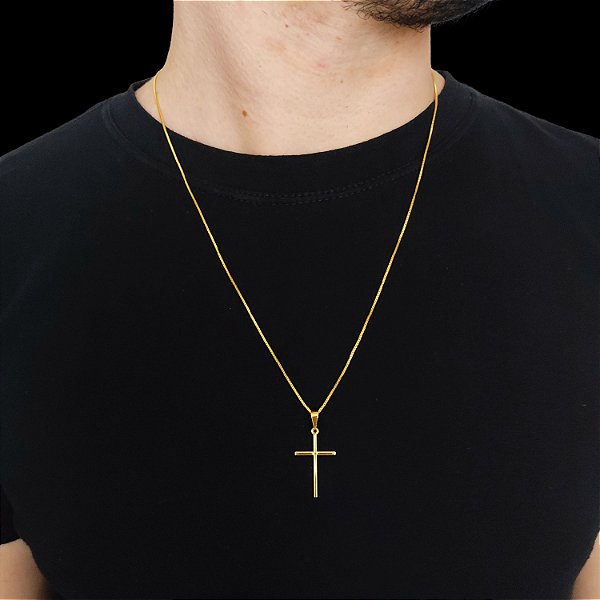 Cordão Veneziano 1,2mm Banhado a Ouro 18K com Pingente Cruz Palito
