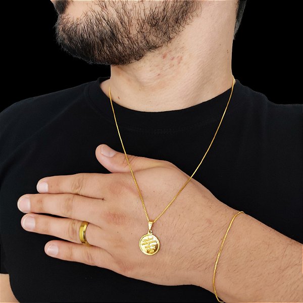 Cordão e Pulseira Veneziana Banhada a Ouro 18K + Pingente Senhor é meu Pastor