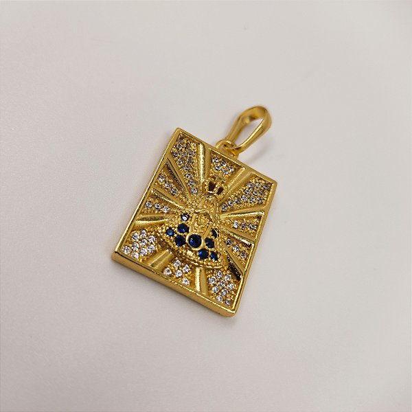 Pingente Placa Nossa Senhora Cravejado Banhado a Ouro 18K