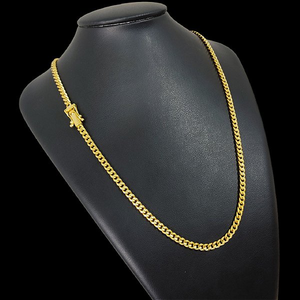 Cordão PitBull 5mm 70cm Trava Dupla com Marcação 750 Banhado a Ouro 18K