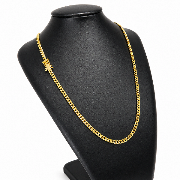 Cordão PitBull 5mm 70cm Trava Dupla com Marcação 750 Banhado a Ouro 18K
