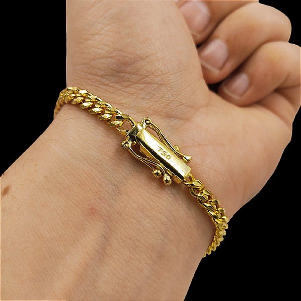 Pulseira PitBull 5mm Trava Dupla com marcação 750 Banhado a Ouro 18K