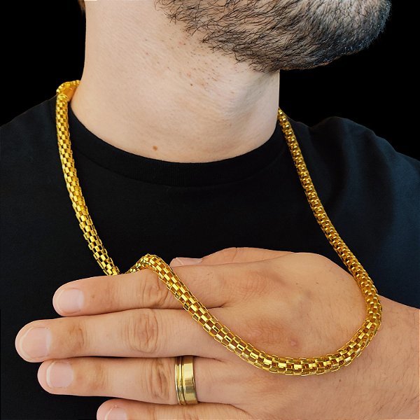 Cordão Europeu 7mm Fecho Canhão Banhado a Ouro 18K