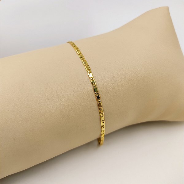 Pulseira Infantil Italiana Piastrine 2mm Banhada a Ouro 18K