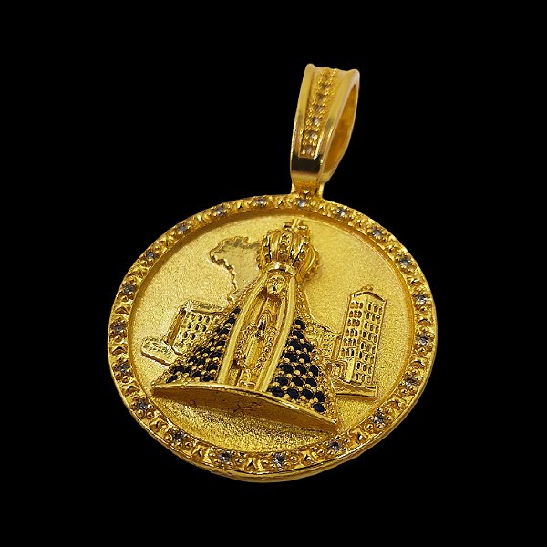 Pingente Cravejado Nossa Senhora na Cidade Banhado a Ouro 18K