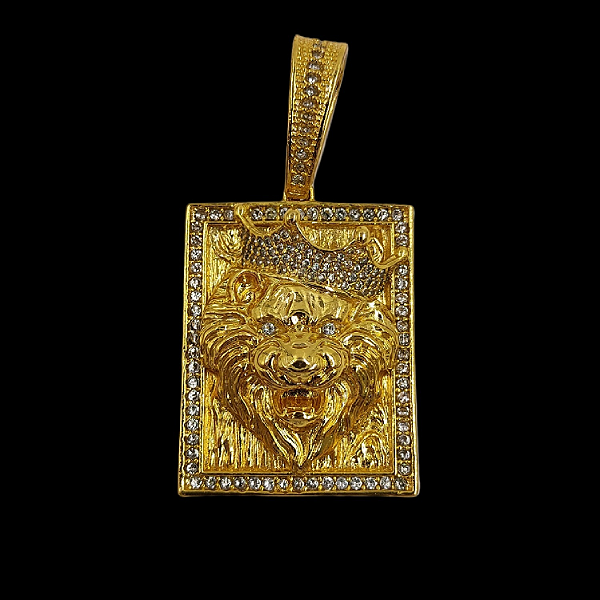 Pingente Leão Rei Cravejado Banhado a Ouro 18K