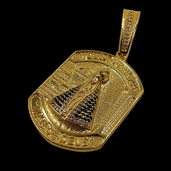 Pingente Nossa Senhora Mãe de Deus Cravejado Zircônia Banhado a Ouro 18K