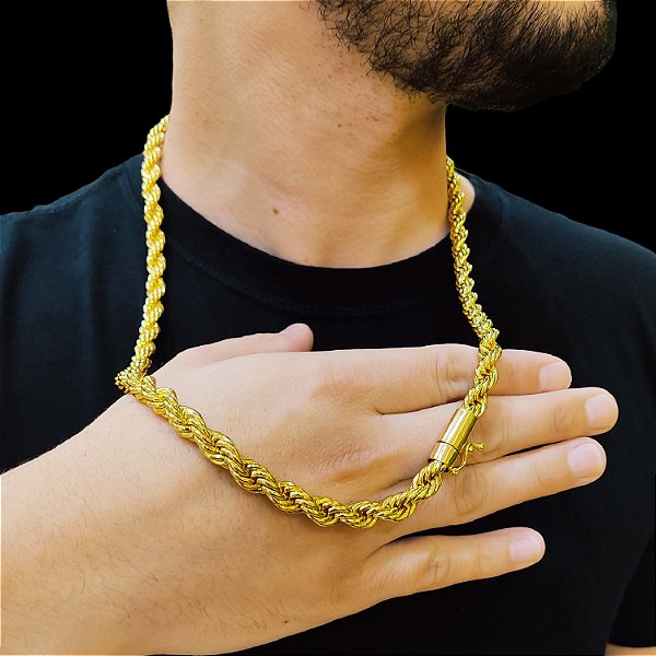 Cordão Baiano 10mm com fecho Canhão Banhado a Ouro 18K