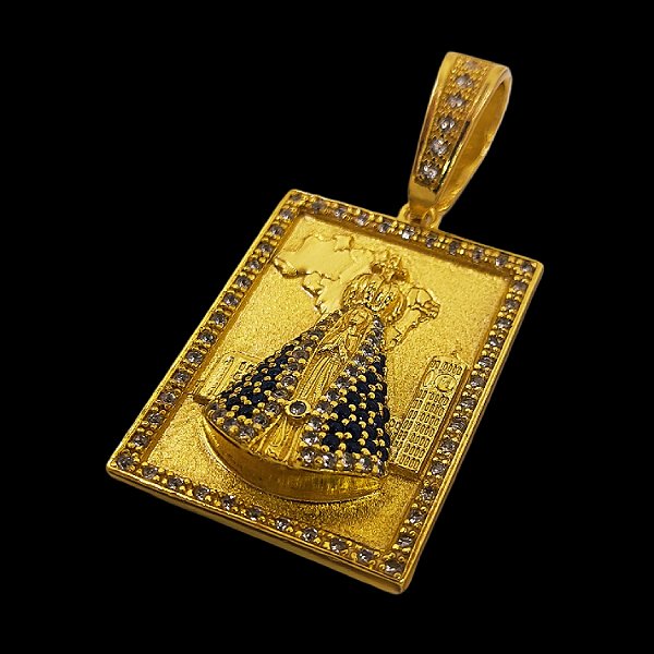 Pingente Medalha Nossa Senhora Cravejada Banhada a Ouro 18K