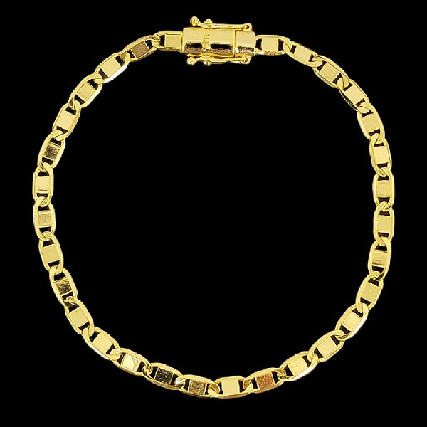 Pulseira Italiana Piastrine 4mm Fecho Duplo 750 Banhado a Ouro 18K