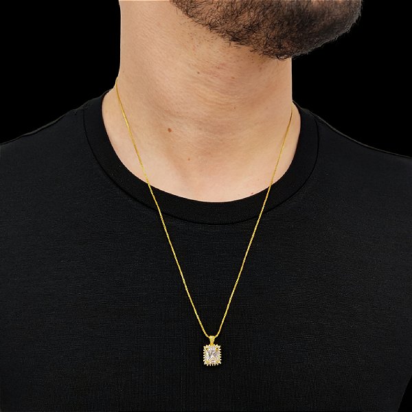 Cordão Veneziano Banhado a Ouro 18K + Pingente Pedra Cristal