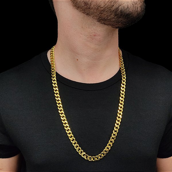 CORDÃO GRUMMET PITBULL 10MM FECHO DUPLO 750 BANHADA A OURO 18K