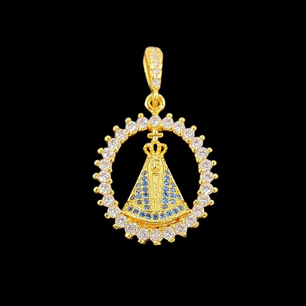 PINGENTE CRAVEJADO NOSSA SENHORA BANHADO A OURO 18K