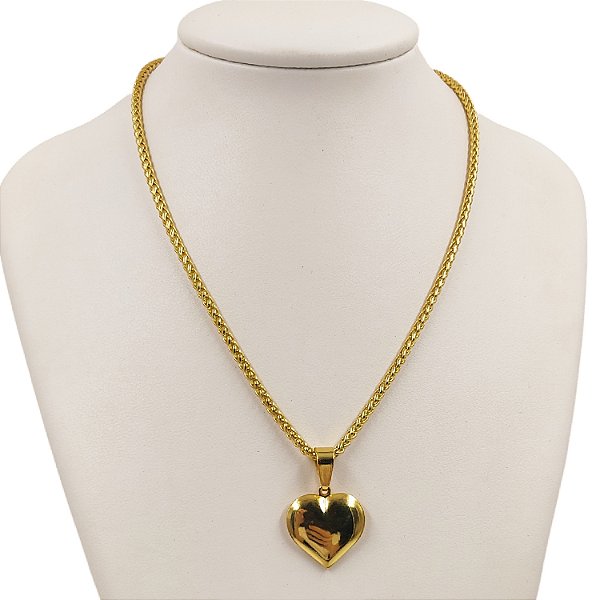 CORDÃO FEMININO PERUANO 4MM COM PINGENTE CORAÇÃO BANHADA A OURO 18K