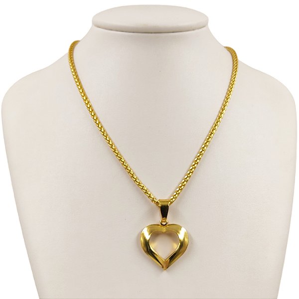 CORDÃO FEMININO PERUANO 4MM COM PINGENTE CORAÇÃO VAZADO BANHADO A OURO 18K