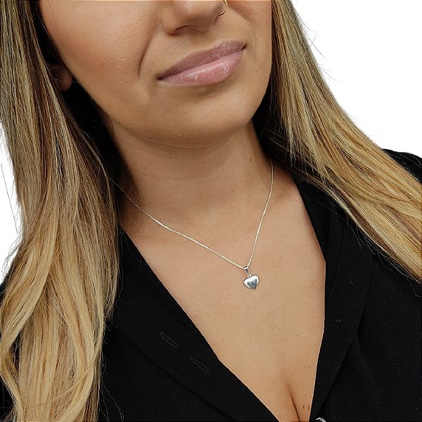 CORDÃO FEMININO VENEZIANO BANHADO A PRATA 925 + PINGENTE CORAÇÃO