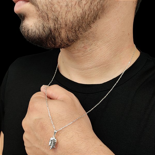 CORDÃO CADEADO 2MM PRATA 925 + PINGENTE ROSTO DE JESUS
