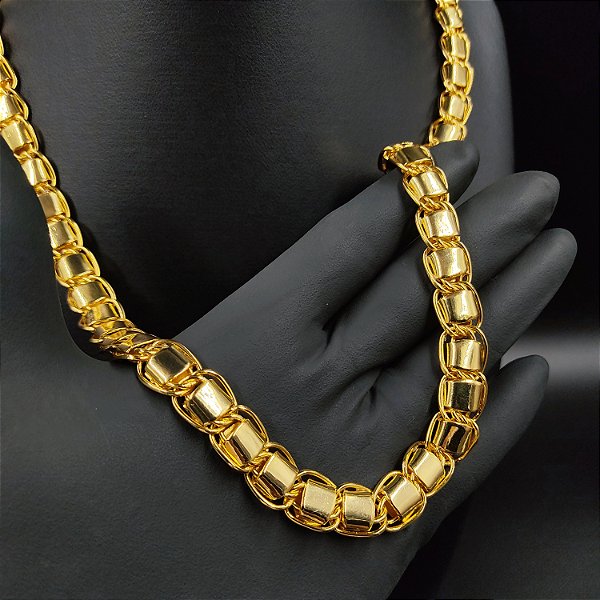 Cordão Dubai 13mm com Fecho Gaveta Duplo Banhado a Ouro 18K