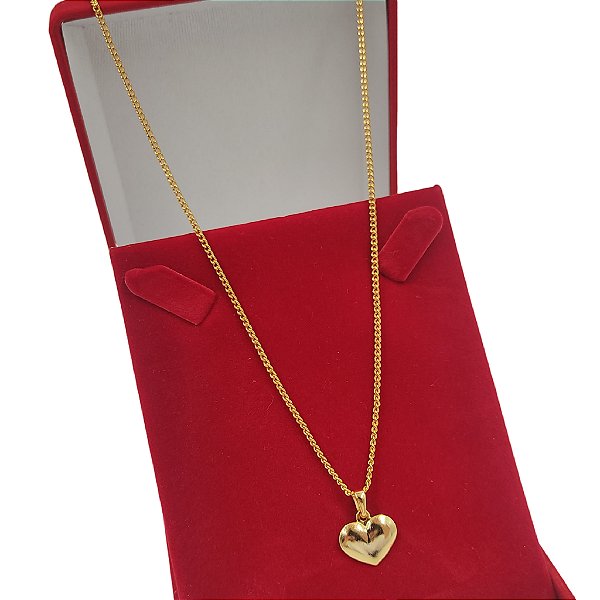 Cordão Grummet Feminino 2mm Banhado a Ouro 18k + Pingente Coração