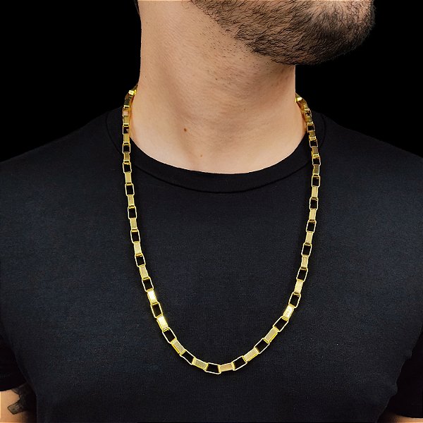Cordão Tijolinho 8mm Fecho Duplo Banhado a Ouro 18K