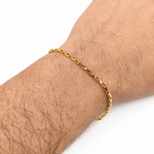 Pulseira Masculina Tijolinho 2mm Fecho Tradicional Banhada a Ouro 18K