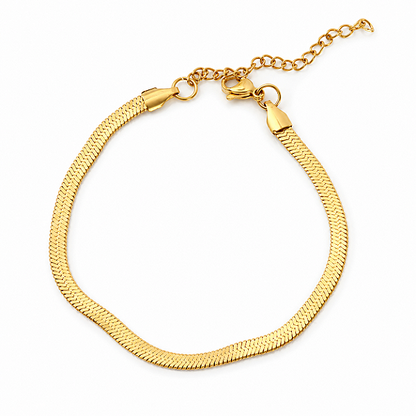 Pulseira Feminina Laminada Fita 4mm com Extensor Banhada a Ouro 18K