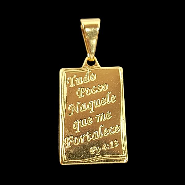 Pingente Tudo Posso Naquele me Fortalece Banhado a OURO 18K