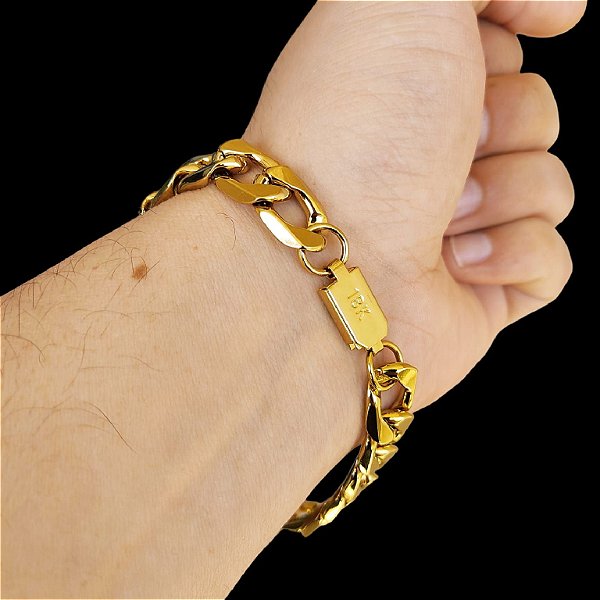 PULSEIRA 13MM FECHO GAVETA COM MARCAÇÃO BANHADO A OURO 18K