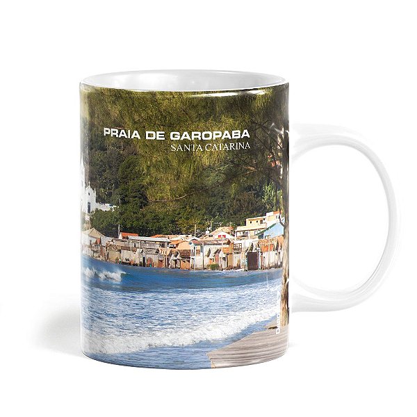 Caneca Branca Praia de Garopaba, Cerâmica, 325ml - Darosaa