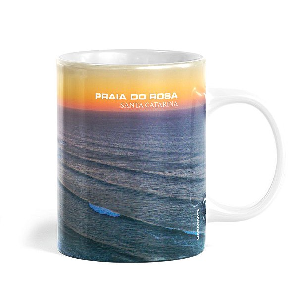 Caneca Branca Praia do Rosa, Cerâmica, 325ml - Darosaa