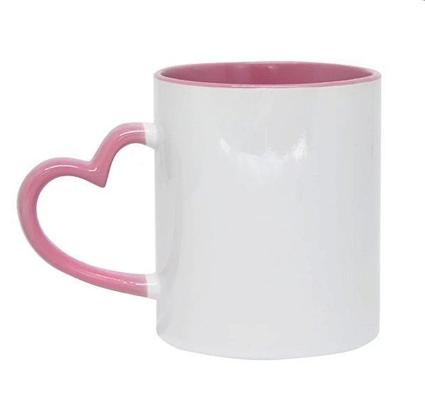 Caneca Cerâmica com Alça Coração Rosa, Interior Rosa 325ml Personalizada - Darosaa